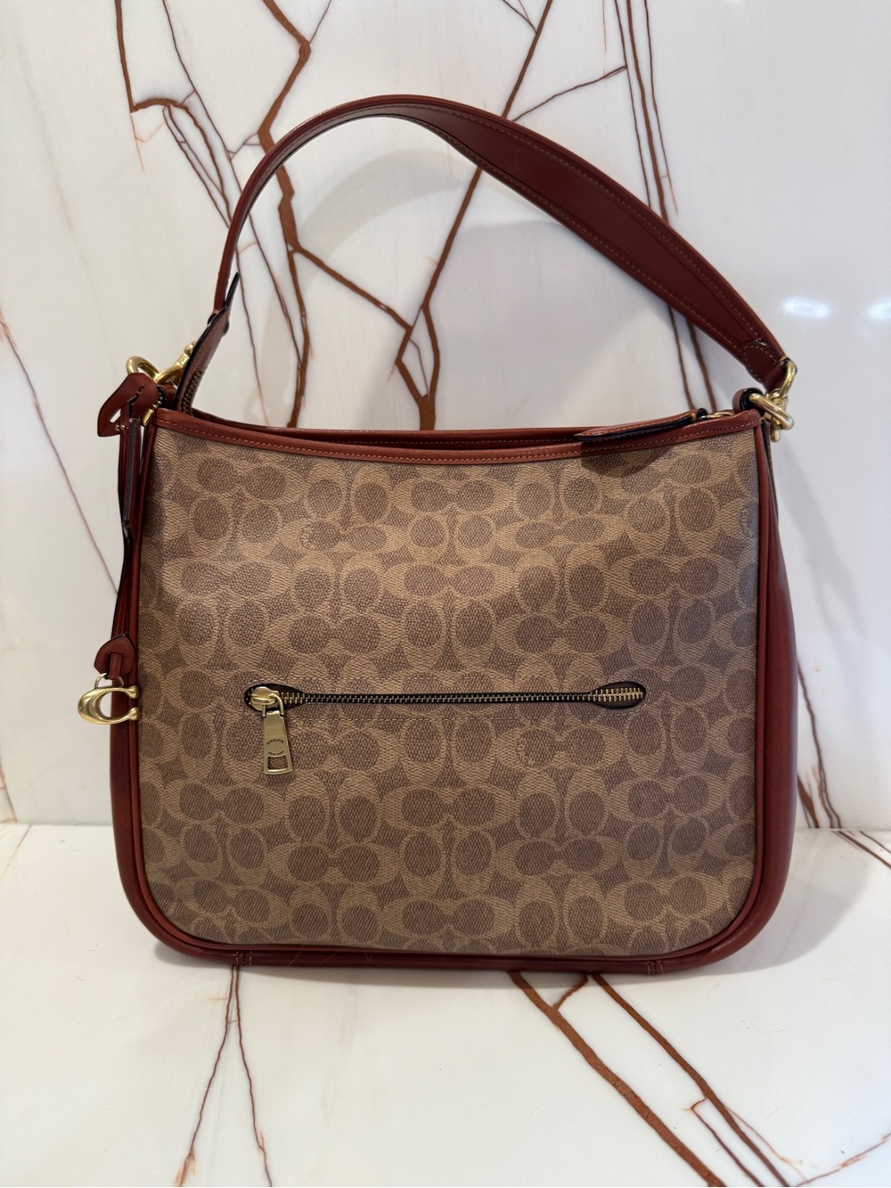 Coach Brown Monogram Shoulder Bag with Chestnut Trim